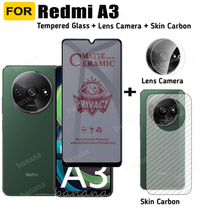 Redmi A3 Privacy Tempered Glass for RedmiA3 Redmi A 3 3 in 1 Anti Spy Soft Ceramic Matte Privacy Tempered Glass and Back Film