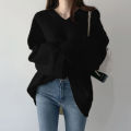 V-neck pullover solid color loose knit sweater for women's outerwear, slimming and versatile, lazy style sweater jacket. 