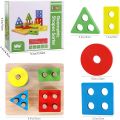 wooden shapes for kids Wooden Puzzle Toddler Toys Shapes Sorter Preschool Geometric Blocks Stacking Games for Kids Geometric Shape Sorter Wooden Puzzles Teaching Geometric Shape Cognitive Matching. 
