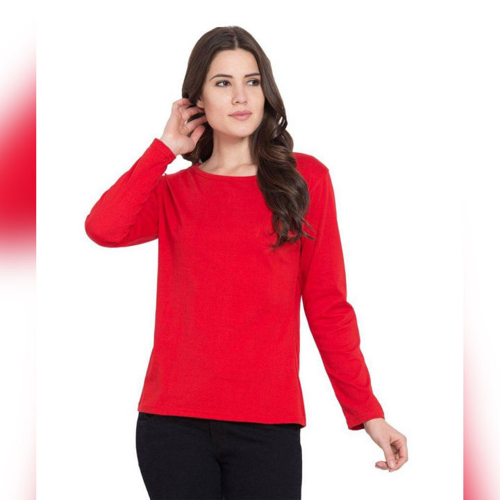 Girl%20in%20Red%20Full%20Sleeves%20Cotton%20T-Shirt%20for%20Women%20-%20Image%202