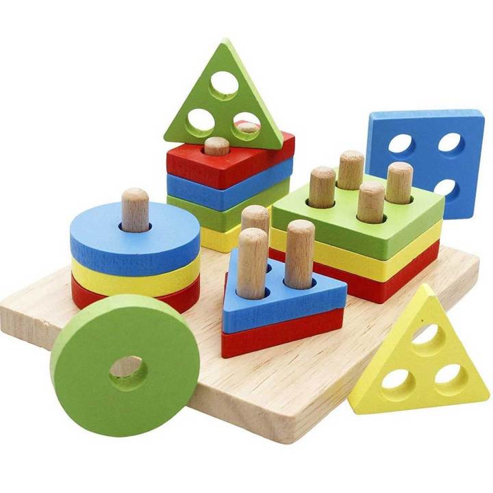 Lewo Wooden Puzzle Toddler Toys Shapes Sorter Preschool Geometric Blocks Stacking Games for Kids Geometric Shape Sorter Wooden Puzzles Teaching Geometric Shape Cognitive Matching Toys colorful
