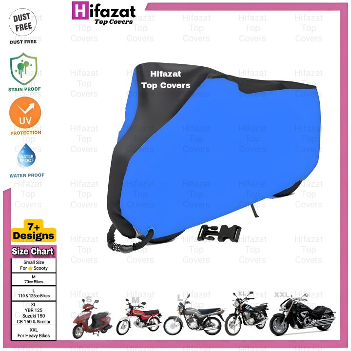 Bike Cover By HIFAZAT Top Covers - For ALL 100cc 110cc 125cc 150cc Bikes - Dust proof Anti Scrtch UV Resistant Motorcycle Covers - Long Life Quality Light Weight Easy To Use
