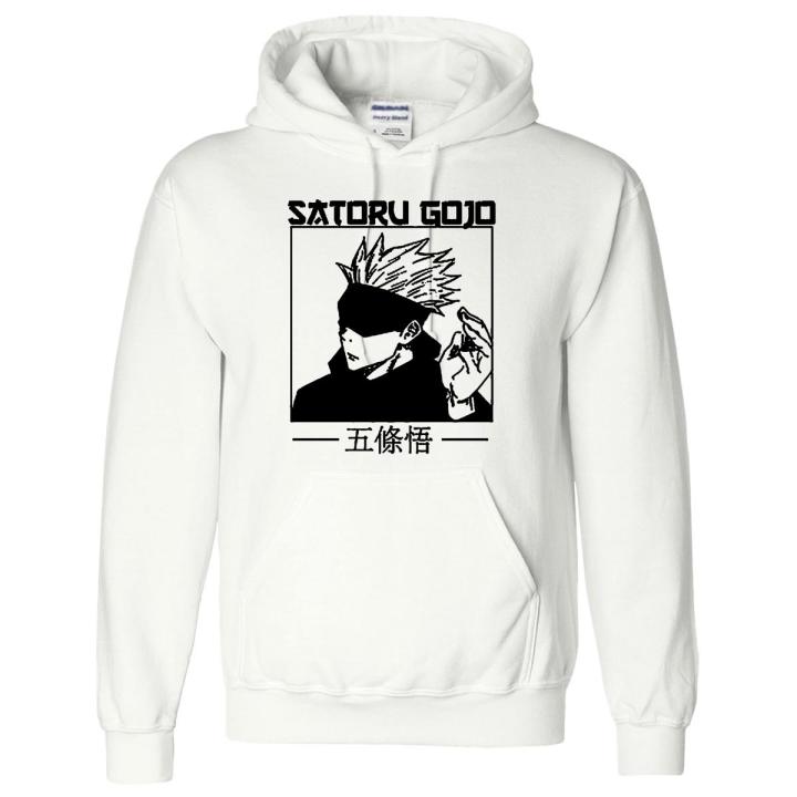 White Printed Cotton Mens Hoody Jujutsu Kaisen Gojo Satoru Anime Gege Akutami Gaming Power Hoodie