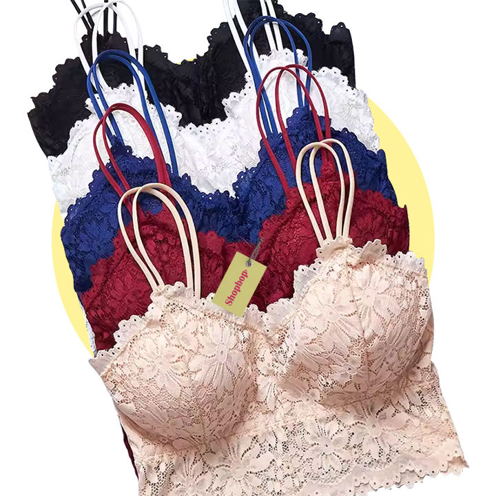 SHOPBOP Lace Floral Bra Padded Breathable Bralette Wriless Longline Bra Women's Tank Top for Girls One Size 28-34