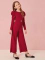 Girls Puff Sleeve Belted Jumpsuit ( Fabric Lawn) ( Size 5 Yrs To 16 Yrs). 