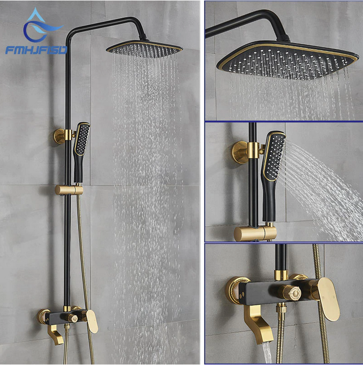 All In One Bathroom Mixer Shower & Faucet Set Luxury Design Black&Golden
