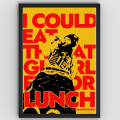 Premium Crystal Wooden Frame Billie Eilish Aesthetic Poster | “I Could Eat That Girl For Lunch” Quote Art | Black & Pink Music Wall Decor | HD Print | Pop Singer Portrait Frame | Trendy Room Decoration for Music Lovers. 