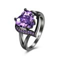 Red Heart Crystal Zircon Black Skull Punk 316L Stainless Steel Ring for Women. 