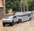 Diecast Tesla Cyber truck with Quad Bike and  Pickup Trailer RV Model Toy with Motorcycle 1/32. 