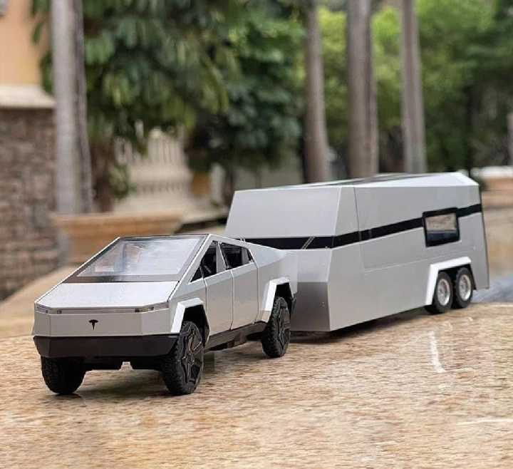 Diecast%20Tesla%20Cyber%20truck%20with%20Quad%20Bike%20and%20%20Pickup%20Trailer%20RV%20Model%20Toy%20with%20Motorcycle%201/32%20-%20Image%202