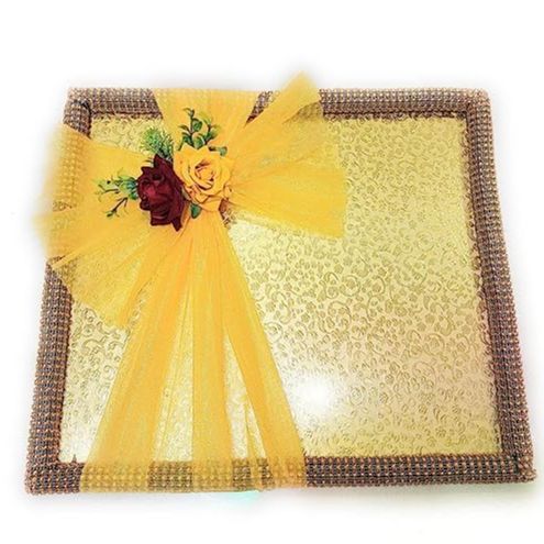 Wedding Gift Packing Tray with Golden net for Gifting , Cloth Rectangle Shape Tray 17"X2" Size for Cloth Packing