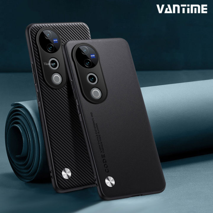 Vantime for vivo V40 Pro 5G V30e V29e V29 Case PU Leather Back Carbon Fiber Pattern Slim Matte Phone Casing