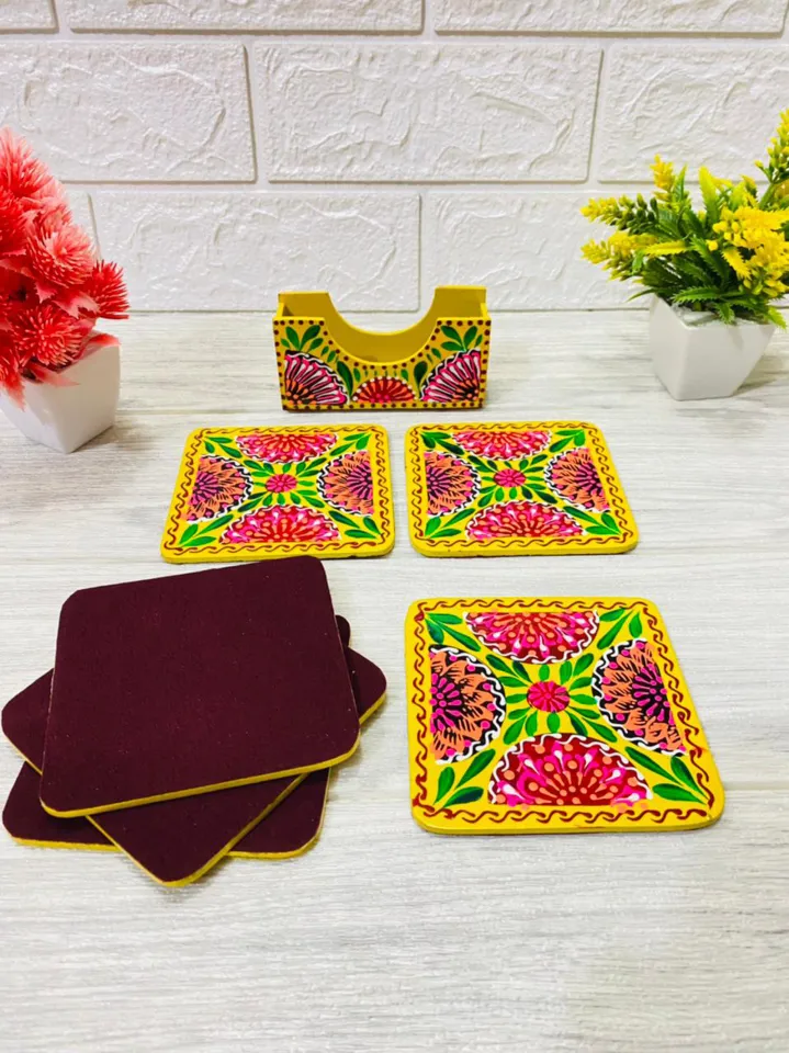 Set of on sale 4 hand painted 4x4 heat resistant coasters