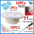 11 Inch Rotating Cake Turntable with 3 Cream Scrapers, 12inch Steel Spatula, icing piping bags & 12 PCs Nozzle Set, Decorating Turn Table for Cake, Baking Deal and Baking Accessories. 