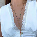 Fashion Colorful Imitation Crystal Long Y-shaped Necklace Metal Collarbone Chain Holiday Party Body Jewelry XIEGONG. 