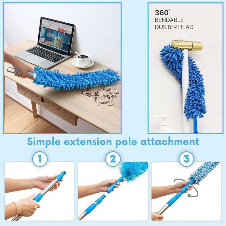 Micro Fiber Fan Duster Flexible Duster With Telescopic Stainless Steel ...