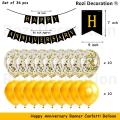 Happy Anniversary Party Decorations Combo Including Banner, Confetti & Metallic Balloons, Foil Fringe Curtain for Marriage Anniversary Party Black & Gold Theme Set of 38 Piece. 