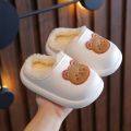 Winter Children Girls Boy Slippers Newborn Cute Bear Print Indoor Home Thick Fleece Warm Shoes Kids Casual Slipper First Walkers. 