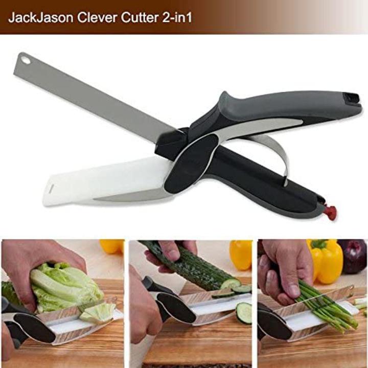 Clever Cutter 2 in 1 Kitchen Knife & Cutting Board Scissors Stainless Steel Kitchen Food Cutter