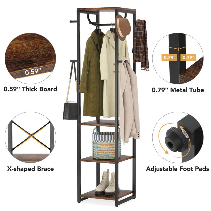 Customised%20Coat%20Rack%20with%20Shelves,%20Freestanding%20Hall%20Tree%20with%203%20Shelves%20and%208%20Hooks,%20Industrial%20Clothes%20Stand%20for%20Entryway,%20Customizeable%20-%20Image%205