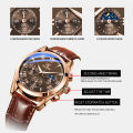 OLEVS Fashion Leather Watch for Men Waterproof Chronograph Quartz Clock Analog Men Wrist Watch - 2871. 