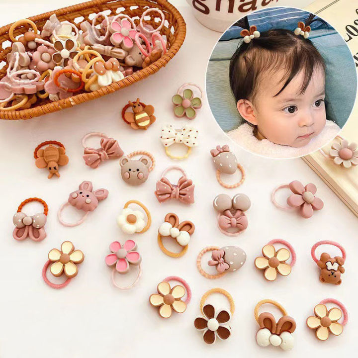 New I LOVE DADDY&MUMMY-20Pc/et Cute cartoon bunny girl hair rope bow elatic rubber band flower children hair band baby hair acceorie