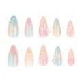 SUMMER Fresh 3D Butterfly Nail Art Short Almond Artificial Nails. 