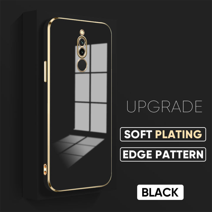 TA for Redmi 8 Back Cover + Free Lanyard Colour Luxury 6D Plating Case Side Pattern Soft Silicone Square Phone Cases