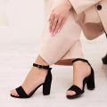 Women Fashion 3 Inches Block Heels Sandals Luxurious Fairy Style Glamour  Embellished Chunky Faux Suede Comfortable and Stylish for Any Occasion for Summer Black, White, Beige, Silver, Golden. 