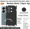 XIAOMI REDMI NOTE 13 PRO (4G) FULL BACK 360 premium Protection Skin Wrap with sides and camera protection skin for Xiaomi Redmi Note 13 Pro 4G full cover Premium Quality skin wrap sheet for xiaomi redmi note 13pro 4g. 