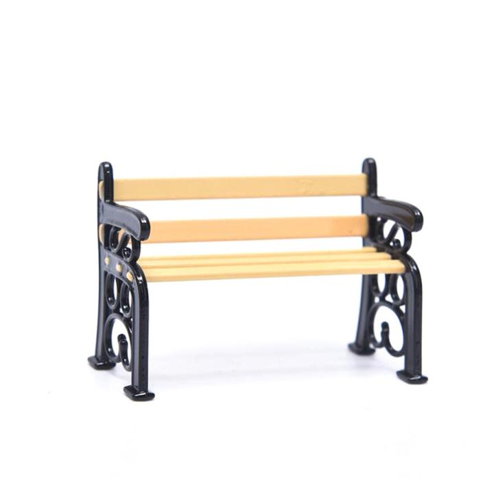 Dollhouse Park Wood Metal Bench Furniture Toys Fairy Garden Mini Courtyard Decor
