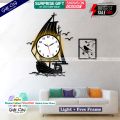 Gift City Presents Yatch Kashti Wooden Wall Clock with light for Night View. 