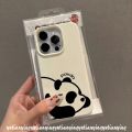 Cartoon Doodle Candy Color Simple Cute Lazy Panda Couples Case Compatible for IPhone 15 13 11 16 12 14 Pro Max 16 15 14 Plus XR X XS Max Luxury Leather Texture Skin Feel Soft Cover. 