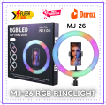 MJ26  RGB LED Ring Light  26cm 10-inch multicolor off white light with Phone Clip wall Phone Video Beauty Fill Light - TikTok Light - Musically Light. 