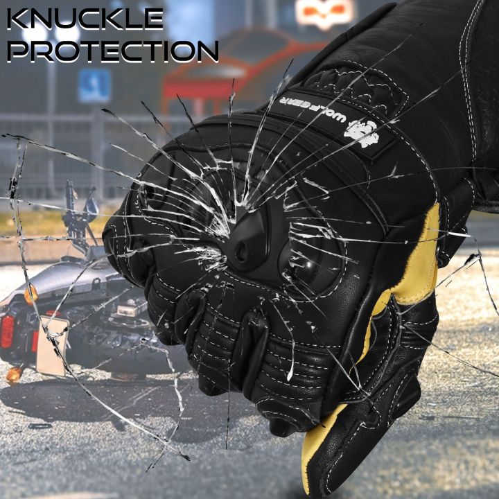 WOLF%20GEAR-%20Motorbike%20Motorcycle%20Gloves%20Black%20Mens%20Biker%20Leather%20Textile%20-%20Image%202