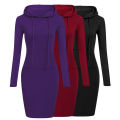 Hoodie Dress Long Sleeve Solid Color Hooded Sweatshirt Dress. 