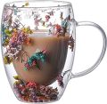 Double Wall Glass Drink Mug with Handle, Heat Resistant Tea Cups, Coffee Mugs for Coffee Cappuccinos Beverage Latte Milk, Style A. 
