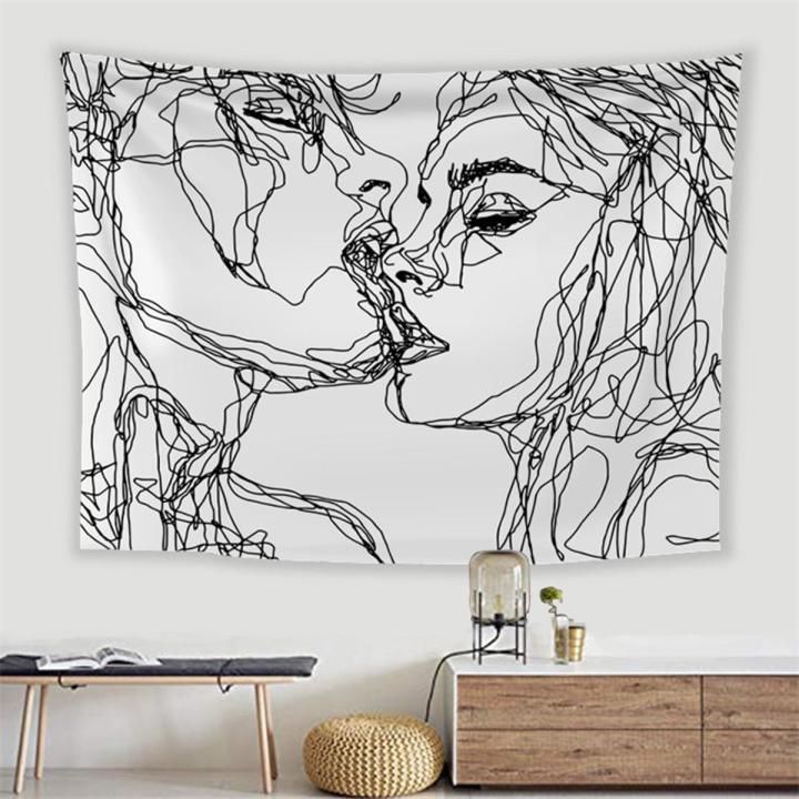 Art Abstract Figures Print Tapestry Black White Tapestries Living Room Bedroom Hanging Cloth Wall Cover Home Decor Background