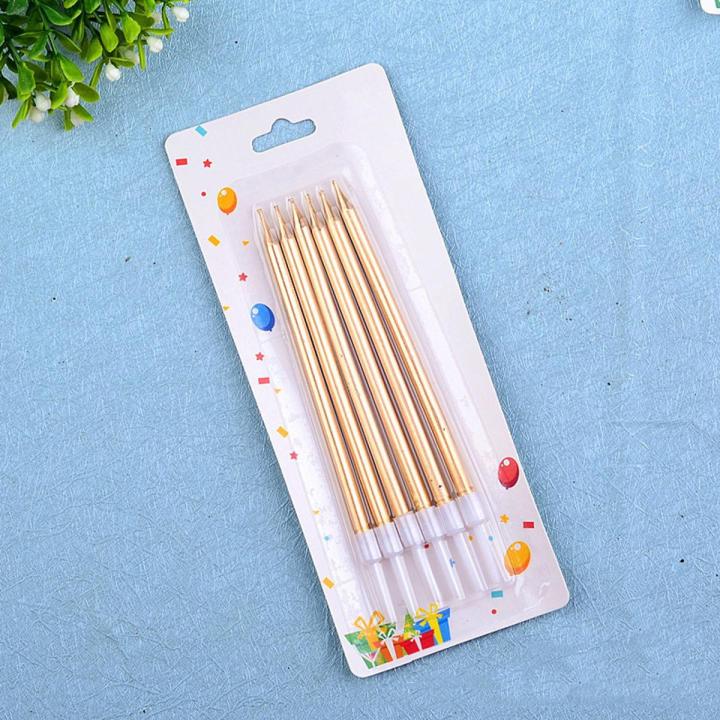 1Set Long Thin Cake Candles Metallic Birthday Candles Long Thin Candles In Holders for Birthday Wedding Party Cake Decorations