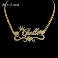 AurolaCo Custom Name Necklace With Heart Personalized Stainless Steel Gold Nameplate Cuban Chain Necklace For Women Gift. 