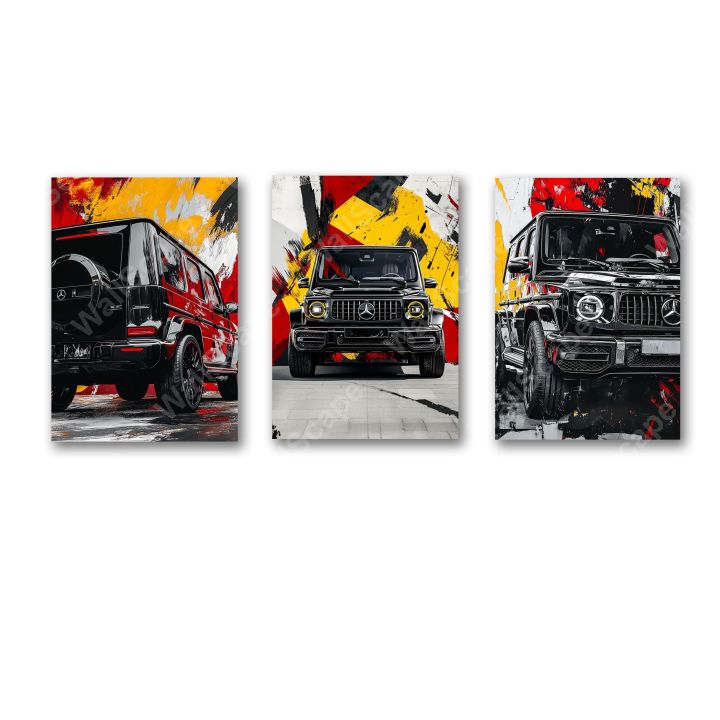 set of 3 mercedes g class g wagon sports cars art poster wooden sticky ...