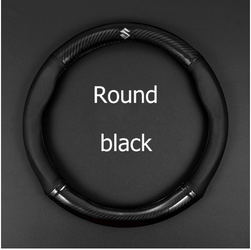 carbon fiber leather steering wheel cover Carbon fiber leather steering wheel cover Suzuki Vitara Swift XL7 Presso Dzire Jimny Ciaz （model：Round black）
