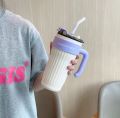Imported 1200ml 304 Stainless Steel 40Oz Large Capacity Handle Large Ice Cup Car Giant Gradient Cup with Straw for Girls and School Kids Gym and Office Use Large Tumbler for Girls. 