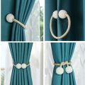 2pcs Curtain Tiebacks Draperies Pearl Magnetic Tiebacks Braided Straps Ball Buckles Punch Free Curtains Hold Clips Curtain Accessories. 