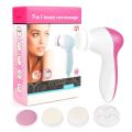5-in-1 Beauty Care Brush Massager Scrubber Face Skin Electric Facial Cleanser 5 in 1 Facial Electric Cleanser & Massager (Pink, White). 