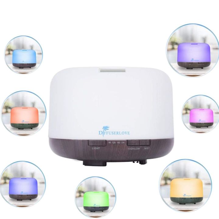 Diffuserlove Diffuser 500ML Ultrasonic Aromatherapy Diffuser Mist Humidifiers with Mute Design, Timer and Waterless Auto Shut-Off, 7 Color LED Lights for Office Home Bedroom