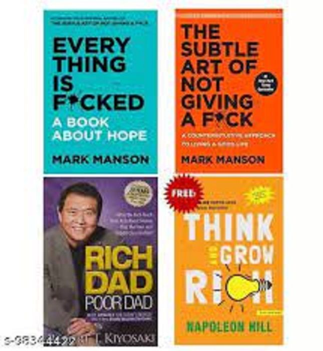 Everything is Focked, The Subtle Art Of Not Giving a fock, Rich Dad, Think and Grow Rich. 4 Book Set