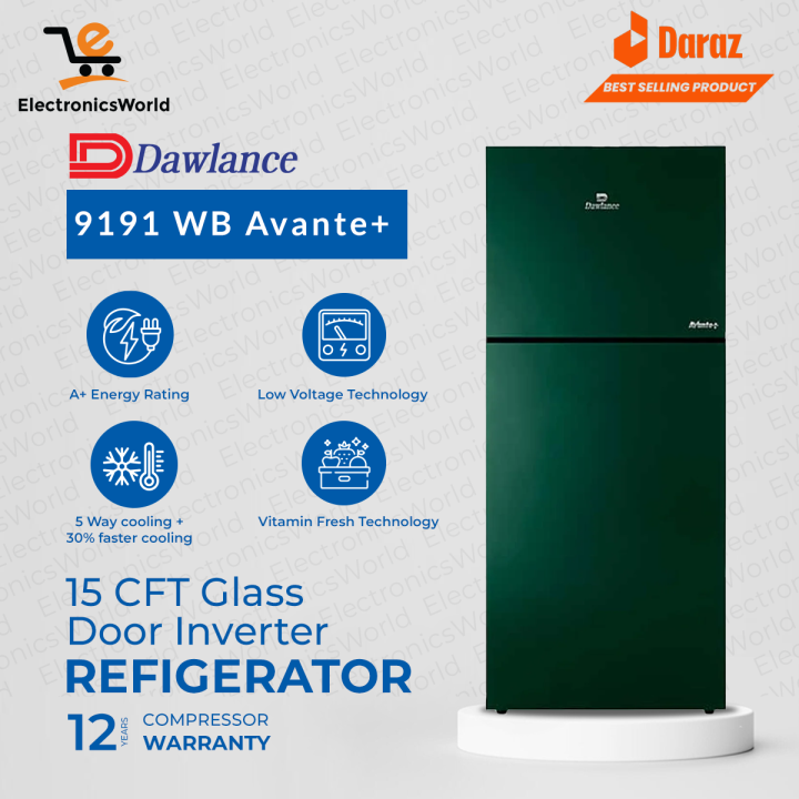 Dawlance Refrigerator Inverter| Model  9191 WB Avante+ | Inverter Glass Door | 15 Cubic Feet   / Fridge / Freezer / 12 Years Warranty