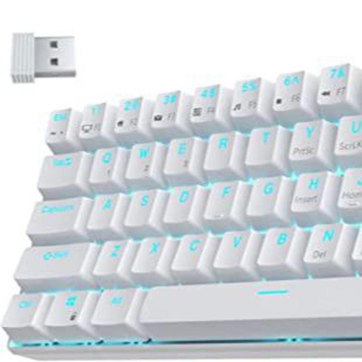 RK ROYAL KLUDGE RK61 60% Mechanical Keyboard, 2.4Ghz/Bluetooth/Wired,  Mini Keyboard 61 Keys, (Single Color Backlit) Hot Swappable Red Switch Gaming Keyboard with Software - White