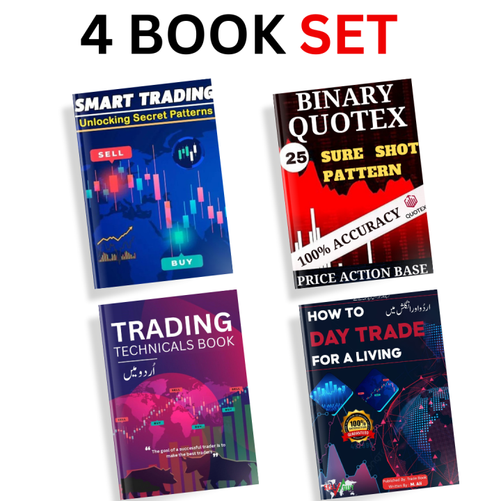 Pack Of 4 Best Trading Book Set - Smart Trading Book - Binary Quotex Trading Book - How To Day Trade For A  Living Book - Top Technical Analysis book - All Market  Trading book Crypto Forex & Stock Binary Book - Combo Deal